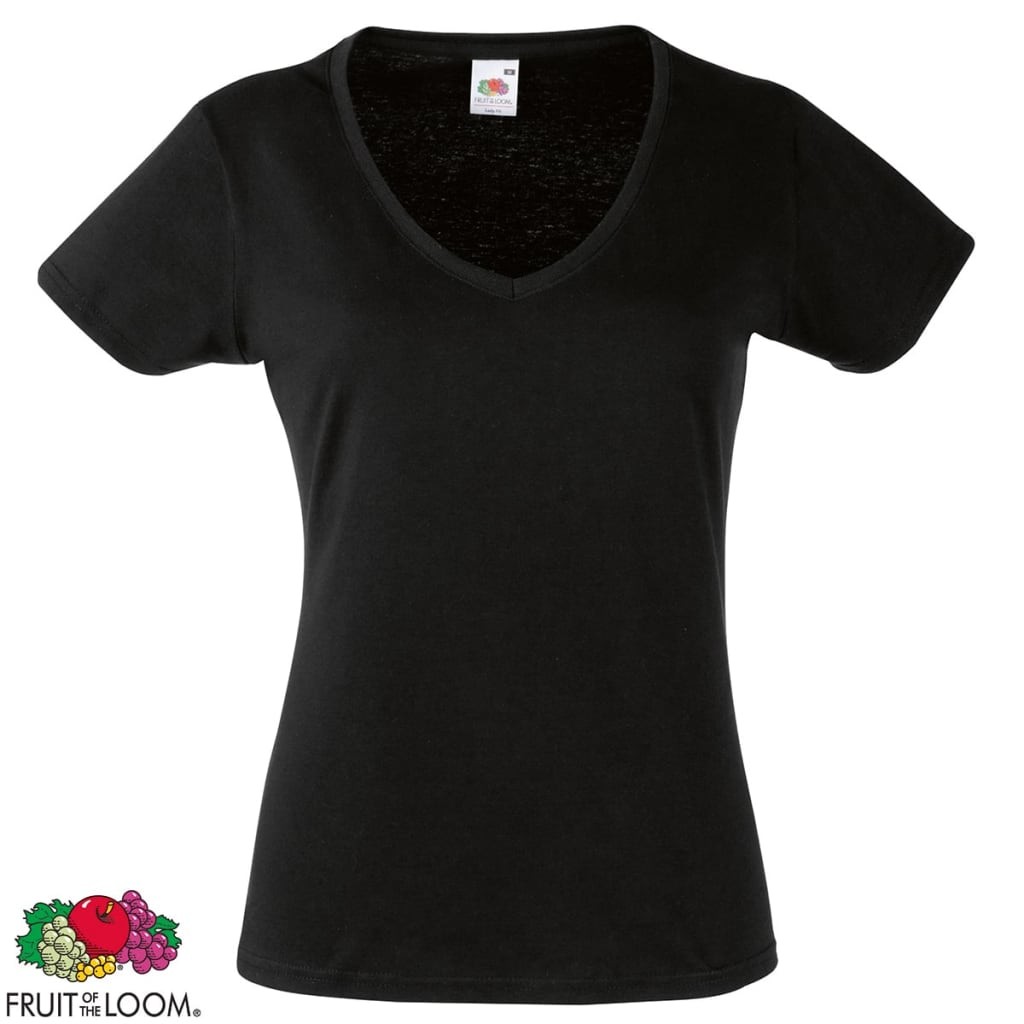 5 Fruit of the Loom Ladies V-Neck Value Weight T-shirt Black XS